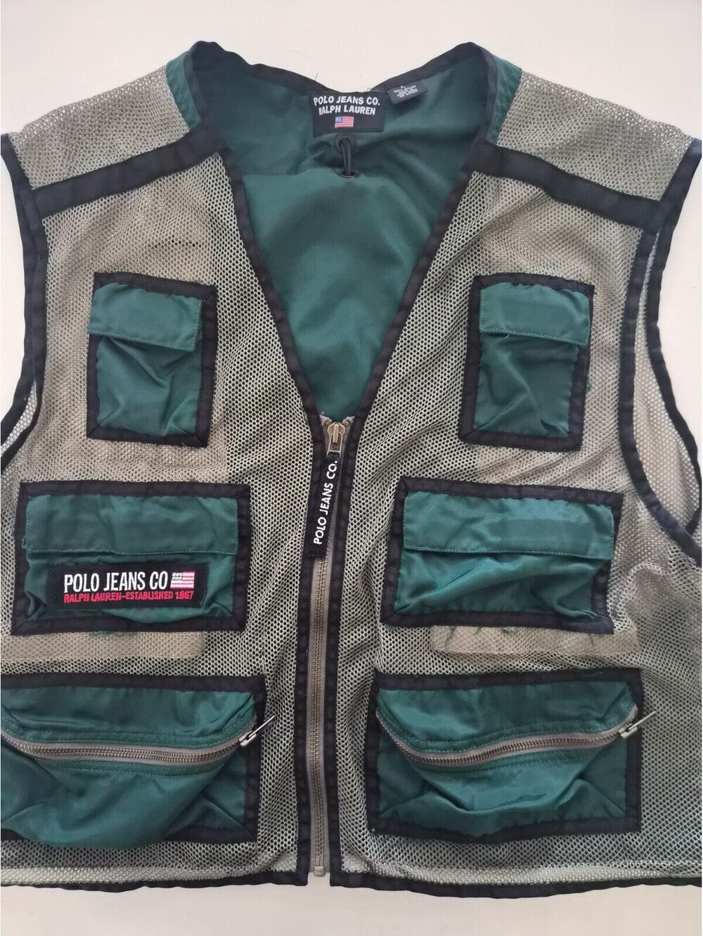 Polo Jeans Co Ralph Lauren Vintage Mesh Fishing Tactical Utility Vest Mens Large